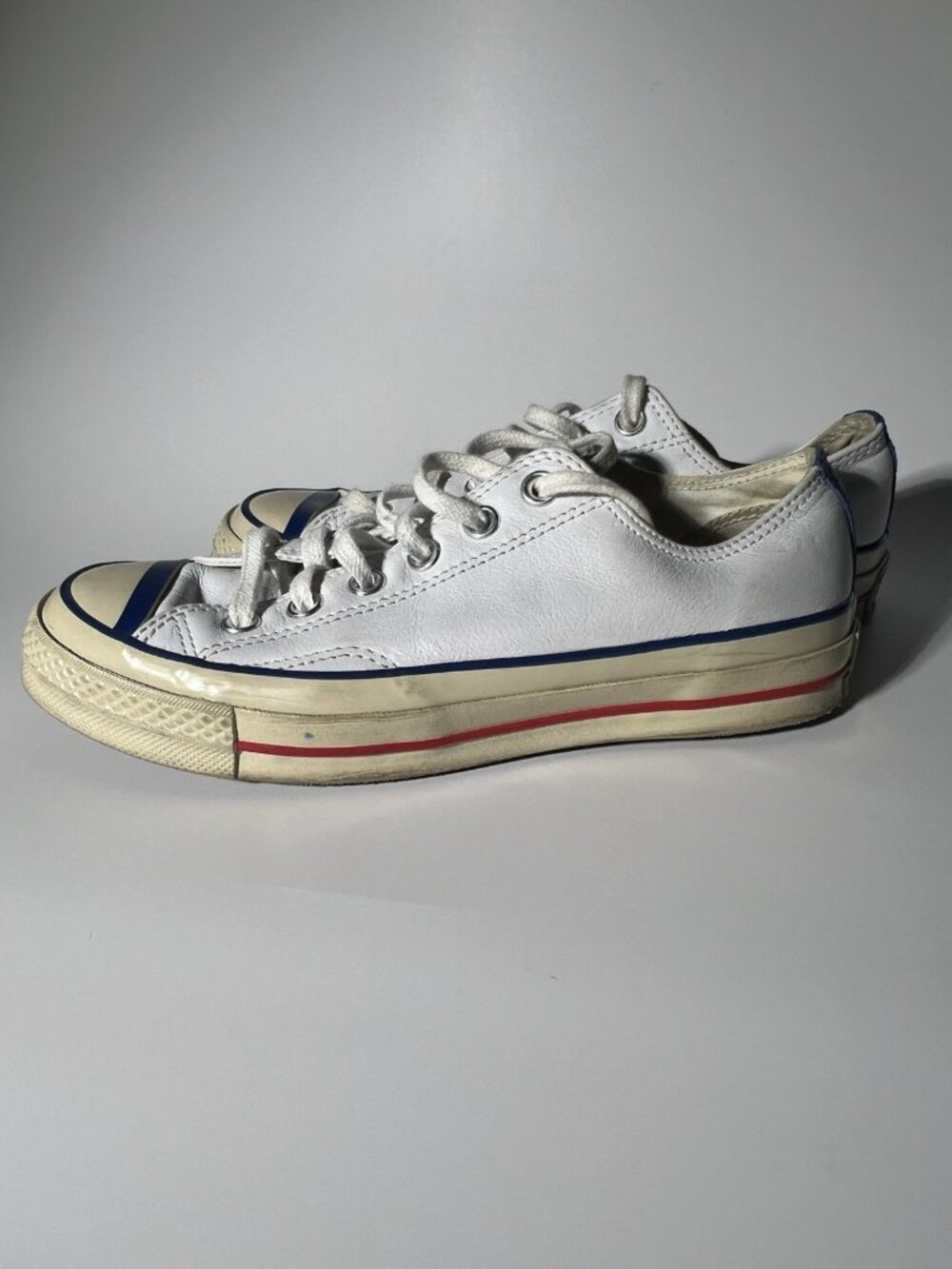 Converse Chuck Taylor All Star Leather White Blue Women’s 7 Men’s 5 - Picture 8 of 13